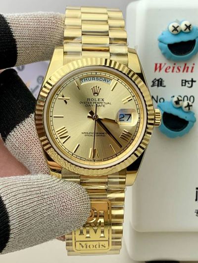 DD 2836/3255 Movement Gold with Gold Face President Band Fluted Bezel Rolex Watch